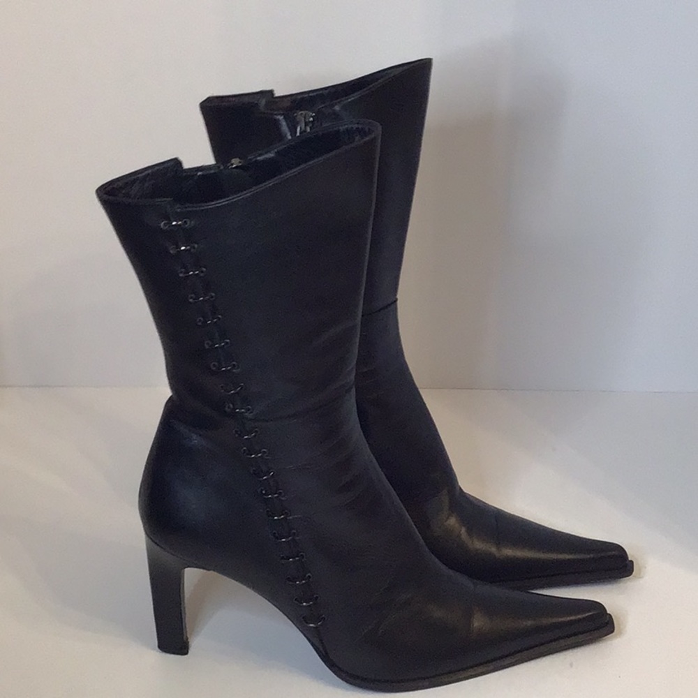GUIDO SGARIGLIA BLACK LEATHER SQUARE TOE BOOTS SHOES SZ 39 - Picture 4 of 14